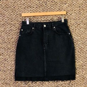 Black denim step hem skirt